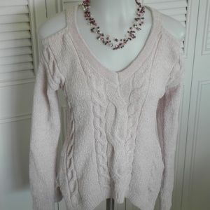 Candie's Cold Shoulder V-Neck Sweater Pink